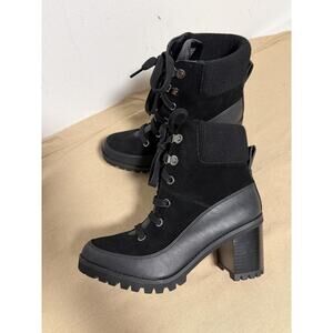UGG Boots Womens Size 9 Black Suede Leather Lace Up Lug Sole Heel Ankle
